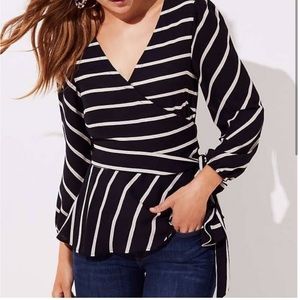 Loft Striped Wrap Top in Nude and Black